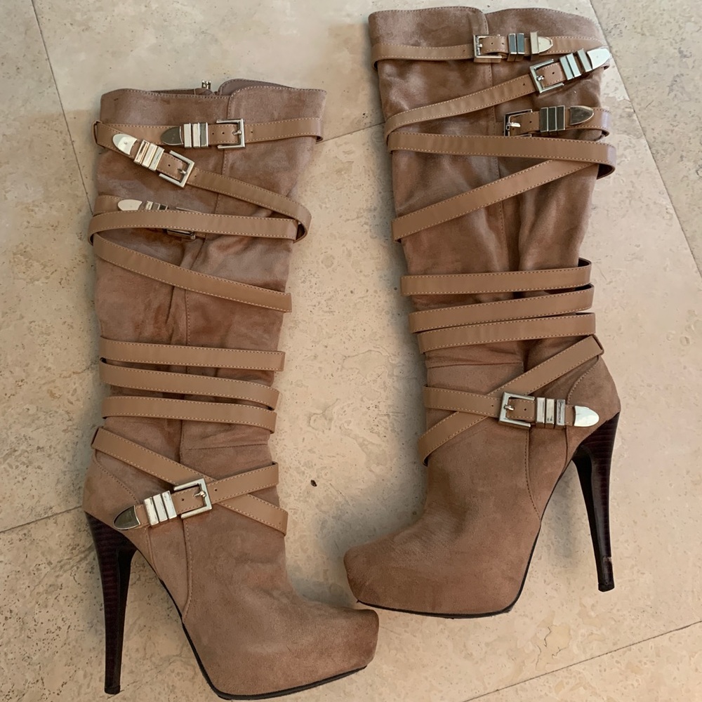 Bebe tan knee high boot